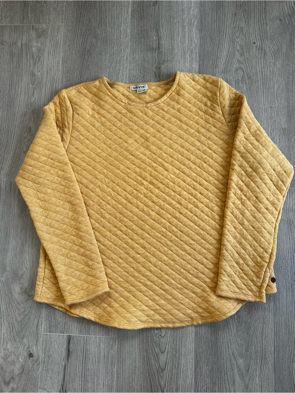 Orvis Quilted Crewneck Pullover Sweatshirt Gold Yellow Cotton Blend Size XL READ